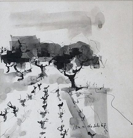 Ecole contemporaine
Les vignes
Lavis d'encre noire