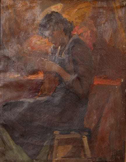 理查德-杜兰多-多戈（1910-？）
缝纫的年轻女子
布面油画，右下方有签名。
38 x 30 厘米
