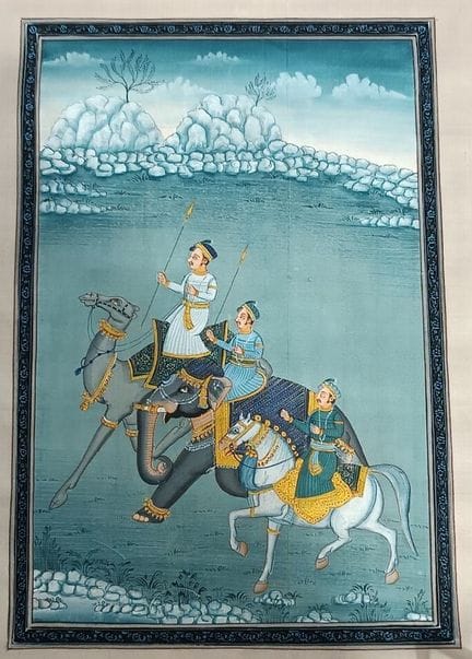 India, 
Insieme di due miniature su seta.
La prima