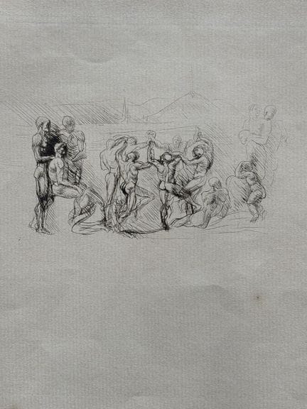 据奥古斯特·罗丹（1840-1917）作品，
《圆舞》。
太阳蚀刻版画。
AA 字母缩写。
29.3