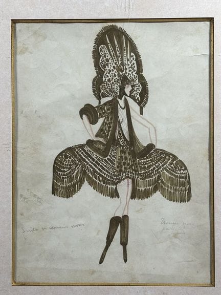 何塞·德·萨莫拉（1889-1971），
俄罗斯舞台服装。
纸本铅笔与水彩画。
铅笔题记：（俄罗斯M