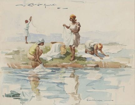 乔治·拉扎纳·马尼拉卡_x001D_ 1900 - 1943；马达加斯加艺术家《洗衣女工》。描绘马达