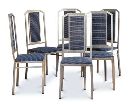 Set of 8 CHAIRS 
Chrome-plated metal, blue upholst
