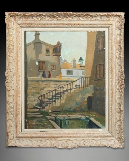 Enid CHAUVIN (1910-1981) 
Vue urbaine au lavoir (1