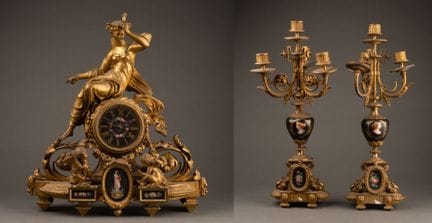 GARNITURE surmontée d'une figure allégorique 
LE c