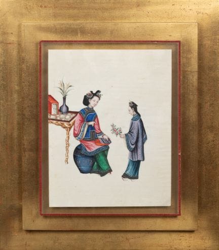 CHINE - XIXe siècle 
Scène de palais 
Gouache sur 