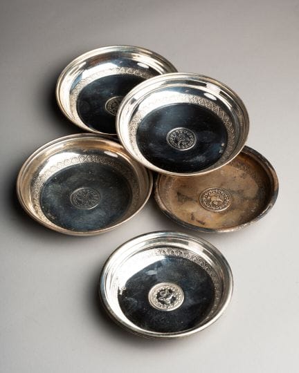6 silver cups, 800 parts per thousand, decorated w