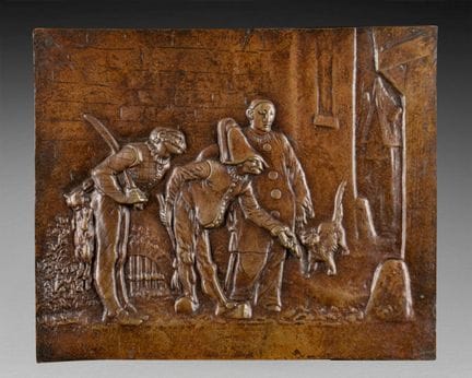 Deux PLAQUES en bas-relief figurant arlequin, pier