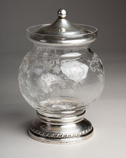 Sugar bowl with lid, plated in 800-th silver
H. 14
