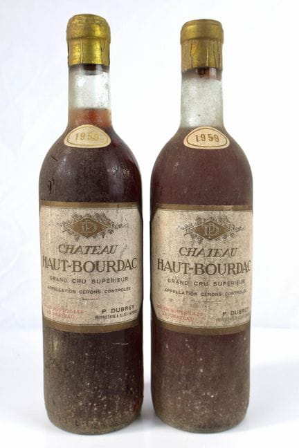 2瓶 1959年份 CHÂTEAU HAUT BUORDAC 塞龙（酒液液位良好至略高，酒标有污渍、