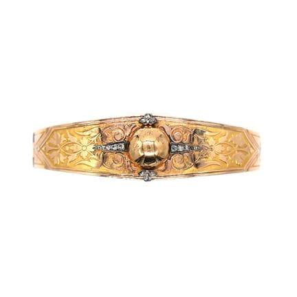 BRACELET jonc ancien en or jaune 18K orné d'un déc