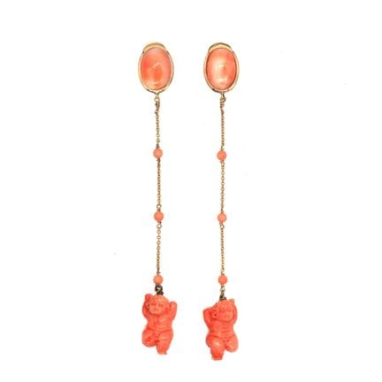 BOUCLES D'OREILLES clips en or jaune 18K et coral 