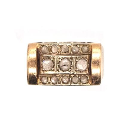 BAGUE ancienne Tank en or jaune 18K sertie de 13 d