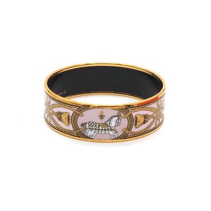 HERMES. Bracelet en émail à motifs équestres. Coul