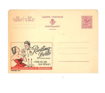VINO. Cartolina postale belga preaffrancata con pu