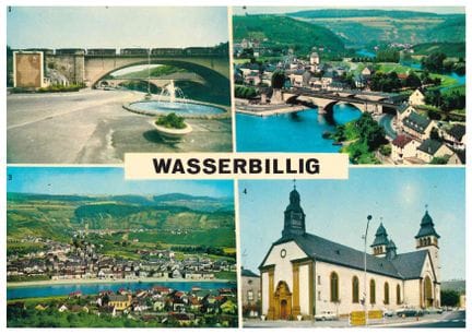 WASSERBILLIG. Carte postale à 4 vignettes de 1983
