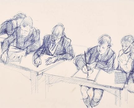 罗伯特·伦基维奇（1941-2002），英国人。《德文郡学校男孩》，圆珠笔画，9.6英寸×13英寸（