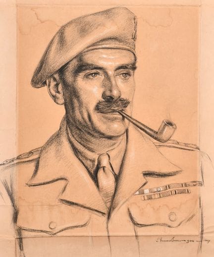 萨姆·莫尔斯-布朗（1903-2001），英国人。《詹姆斯·阿奇博尔德·加顿中校》，炭笔画，白色提亮