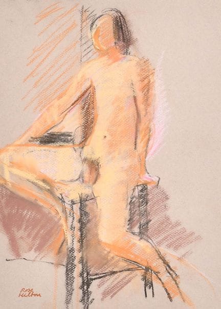 罗斯·希尔顿（1931-2019），英国艺术家。《坐姿男性裸体》，粉彩画，背面标签上签名并附题词，1