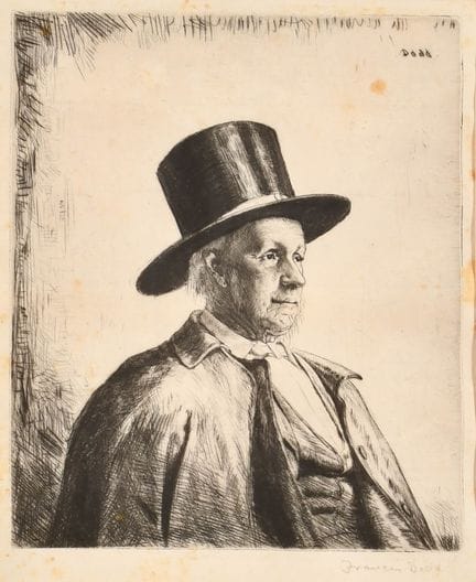 弗朗西斯·多德（1874-1949），英国人。《戴高帽的男子》，蚀刻版画，铅笔签名，7英寸×6英寸（