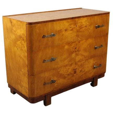 Three-drawer chest in walnut and cedar with metal 