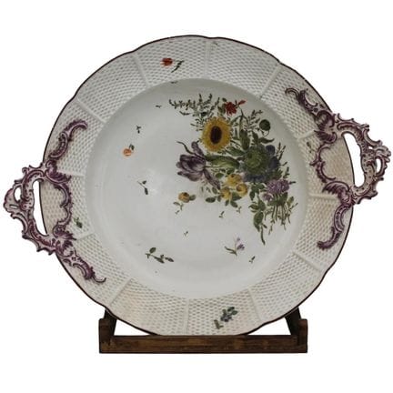 Tray with two handles. Ceramic decorated with orna