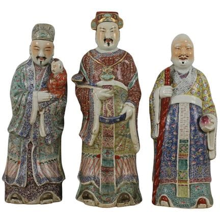 Porcelain triptych of holy men with rich polychrom