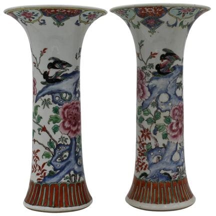 Pair of trumpet-shaped vases. Antique porcelain wi