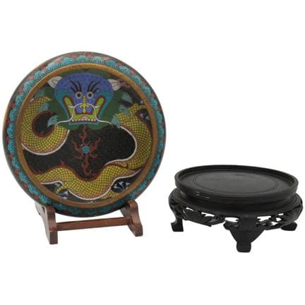 Small bronze plate with oriental cloisonné decorat