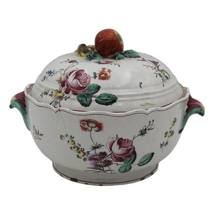Antique ceramic soup tureen with all-around polych