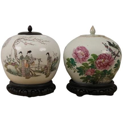 Two porcelain vases decorated with birds and orien