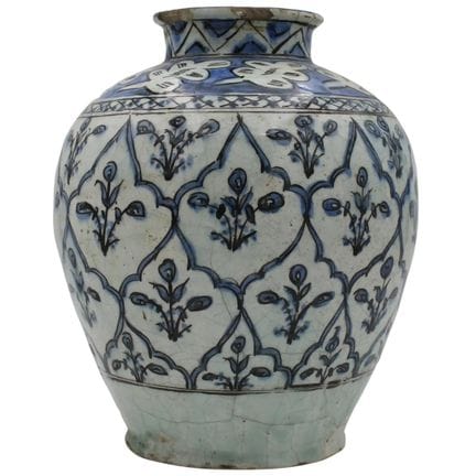 Large vase. Antique majolica with polychrome ornam