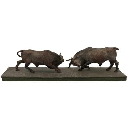 Bullfight Wooden sculpture on a wooden base. 53 x 