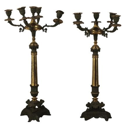 Pair of five-flame candelabra in bronze, finely en