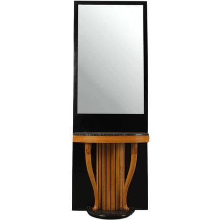 Console table with mirror, carved cedar, ebonized 