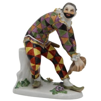 Harlequin seated Polychrome porcelain. Meissen. 20