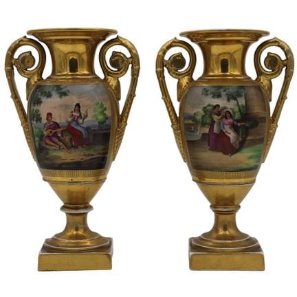 Pair of antique porcelain vases with double-sided 