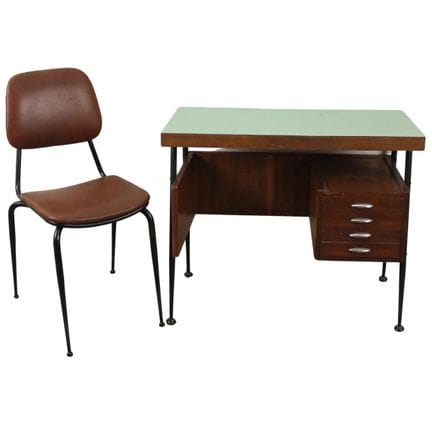 Small writing desk with chair Wood metal and formi