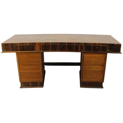 Art Deco writing desk in walnut and rosewood. Thre