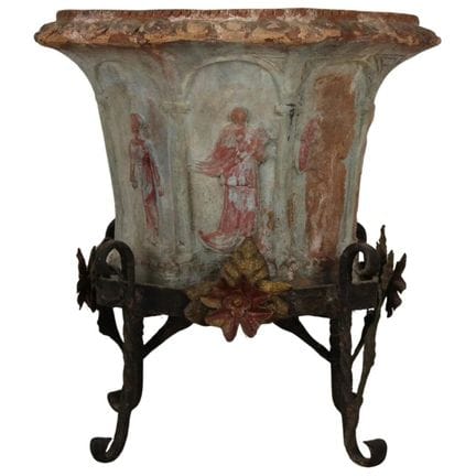 Terracotta vase painted and decorated with relief 