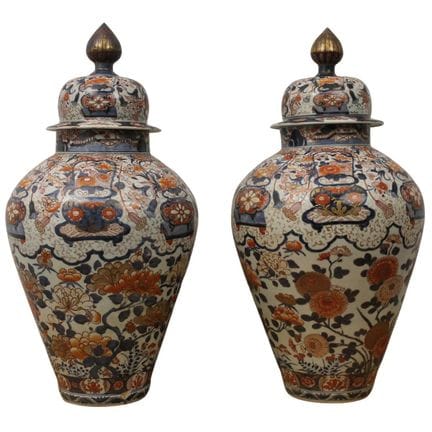 Pair of large antique porcelain vases with rich al