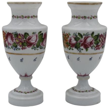 Pair of Opaline vases with all-around decoration f