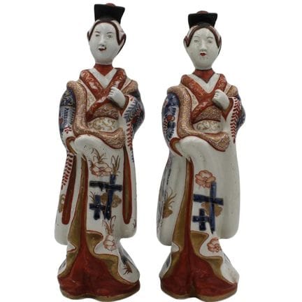 Geisha: A pair of large polychrome porcelain statu