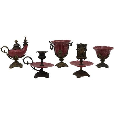 Five-piece smoking set made of polychrome ceramic 
