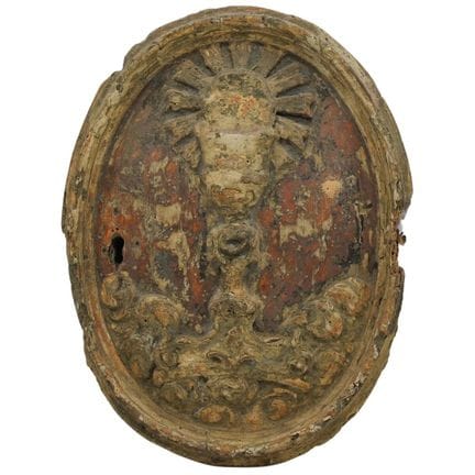 Porte de tabernacle. Bois sculpté, doré et laqué. 