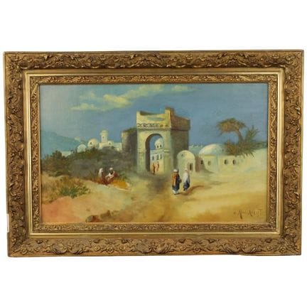 « Paysage oriental avec ville ». Peinture à l'huil