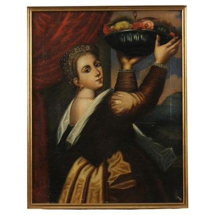 19th-century Venetian school, "Fruit Seller." Oil 