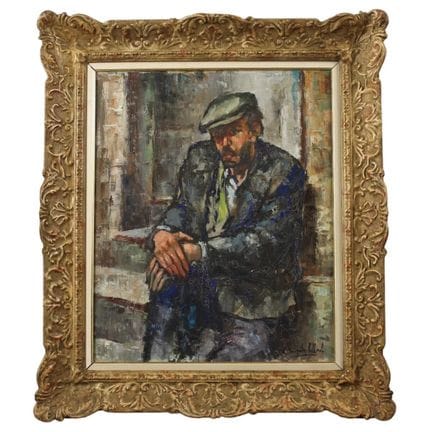 "Man with a Hat" Oil painting on canvas in a gilde