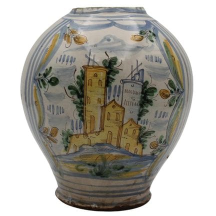Vase ovoïde. Majolique ancienne ornée d'un décor r