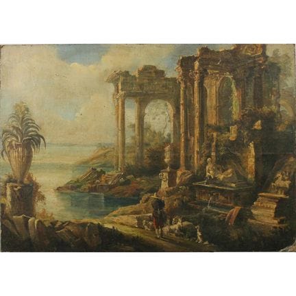 Peintre italien du XVIIIe siècle "Paysage avec arc